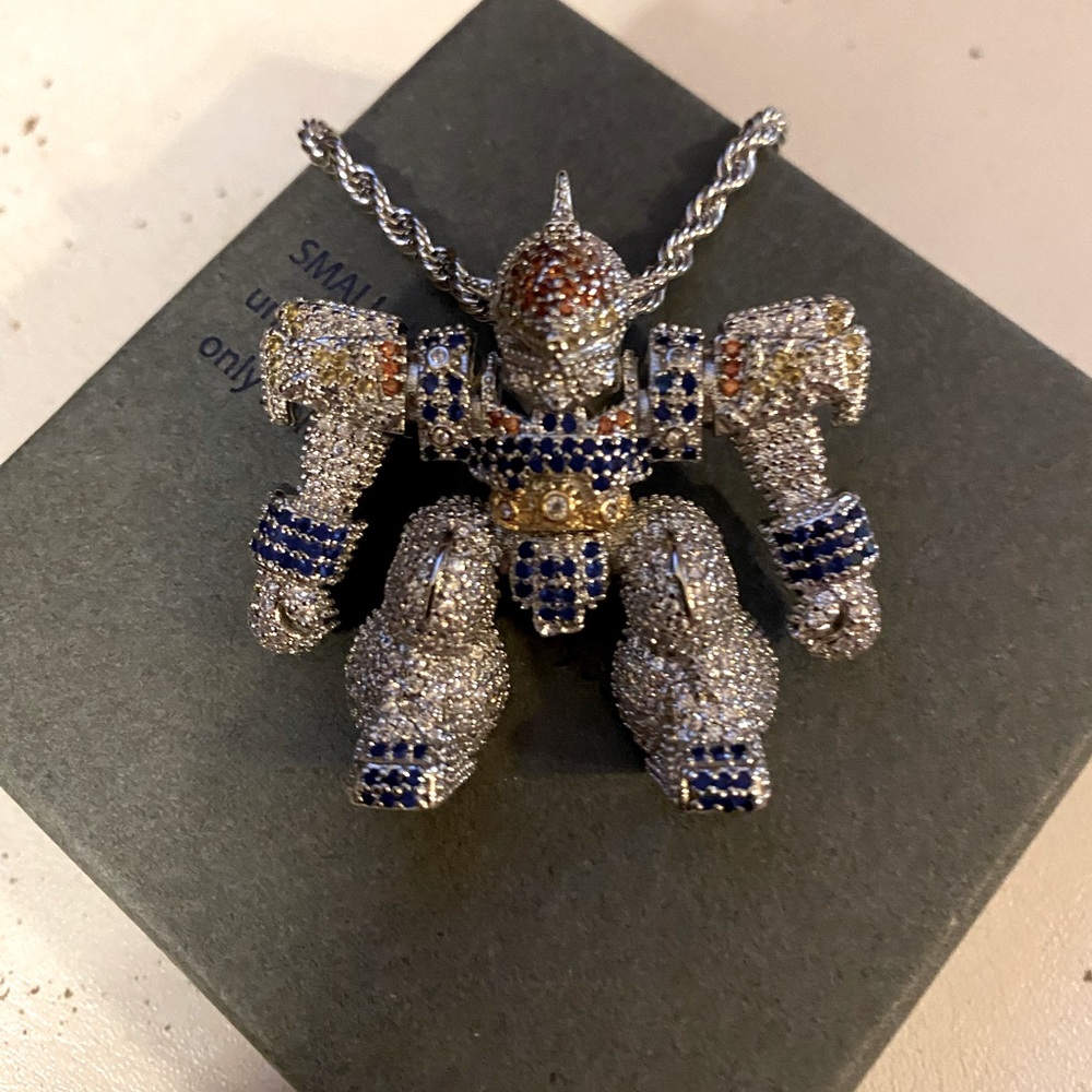 Men’s Iced Out 3D Pendant Bling Multicolor cz Diamond 14K Gold Plated Necklace